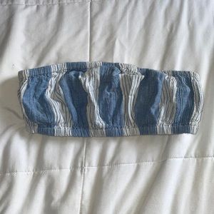 American eagle bandeau top, xs blue and white striped